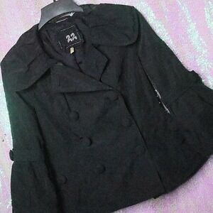 RUFFLED COAT S 22 Black Bell Sleeves Peacoat Jacket Buttons Raincoat Lolita Y2K